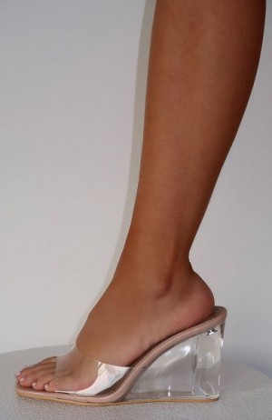 Beige White Fox Boutique Barely There Wedges | US_75931ECKH