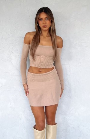 Beige White Fox Boutique Good To You Knitted Mini Skirts | US_28436CGZA