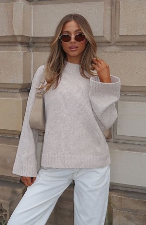 Beige White Fox Boutique Winter's Chill Knit Sweaters | US_97324ZOTG