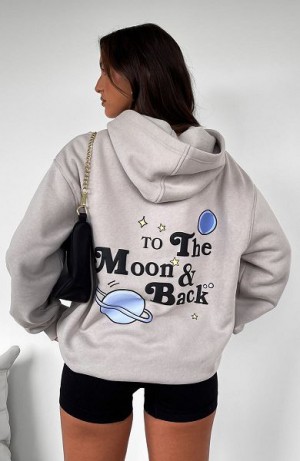 Beige / Black White Fox Boutique To The Moon Oversized Hoodie | US_45097JLSK