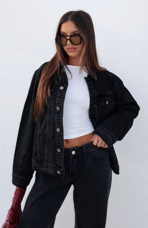 Black Wash White Fox Boutique Back Street Denim Jackets | US_06371WDSG