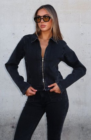 Black Wash White Fox Boutique Kayla Denim Jackets | US_58267HIAY