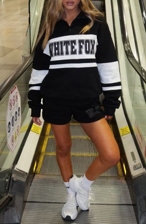 Black White Fox Boutique Decade Classics Varsity Lounge Shorts | US_72869UKLV