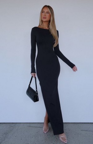 Black White Fox Boutique Every Night Long Sleeve Maxi Dress | US_24160QEKN