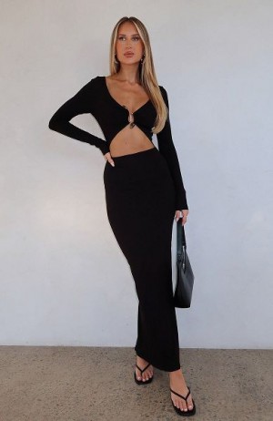 Black White Fox Boutique Thinking Clearly Long Sleeve Maxi Dress | US_20897LDMV