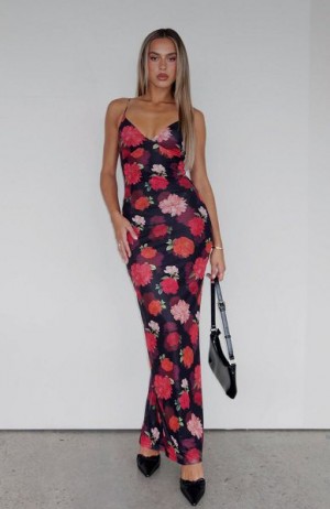 Black / Red White Fox Boutique Don't Phone Me Maxi Dress | US_93582ONMA