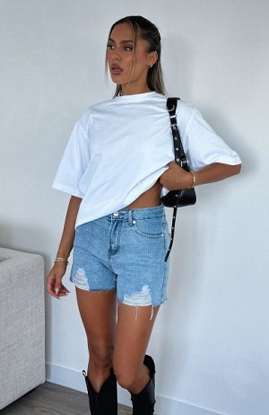 Blue White Fox Boutique On Vacay Denim Shorts | US_23815IBEG