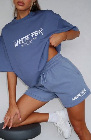 Blue White Fox Boutique State Of Art Lounge Shorts | US_38601MRXD