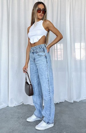 Blue White Fox Boutique Take My Time High Rise Straight Leg Jeans | US_16072ISXF