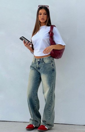 Brown White Fox Boutique Bring The Style Low Rise Wide Leg Jeans | US_78129GYNU