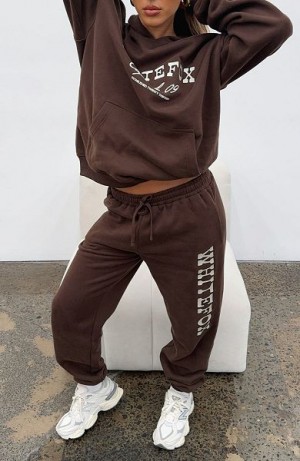 Brown White Fox Boutique Capsule 9 Catch A Vibe Sweatpants | US_45723PQRE