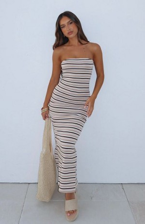 Brown White Fox Boutique New Vibrations Strapless Maxi Dress | US_74128HFZX