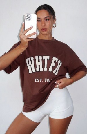 Brown / White White Fox Boutique Give It Away Oversized T-shirt | US_36952GEAL