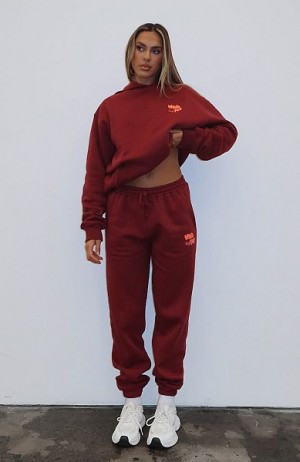 Burgundy White Fox Boutique Capsule 9 Star Of The Moment Sweatpants | US_53907SGOV