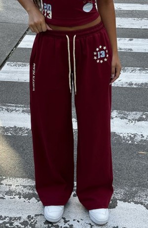 Burgundy White Fox Boutique Full Schedule Track Pants | US_72501GOFB