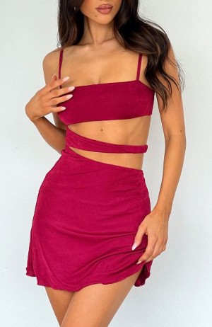 Burgundy White Fox Boutique Glowed Up Mini Dress | US_56137GFIZ