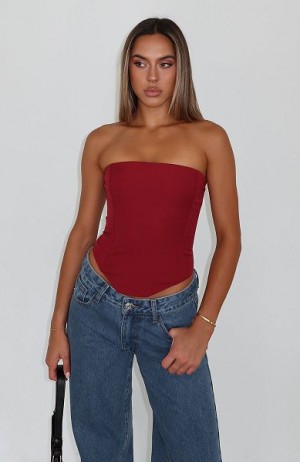 Burgundy White Fox Boutique Let It Go Strapless Tank Top | US_62587SEGQ