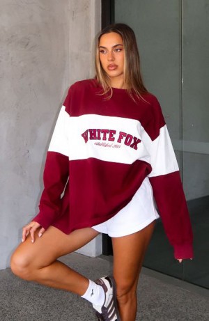 Burgundy White Fox Boutique Need You More Long Sleeve Oversized T-shirt | US_71396HEZD