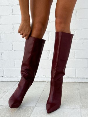 Burgundy White Fox Boutique Run Away With Me Knee-high Boots | US_08491LBAF