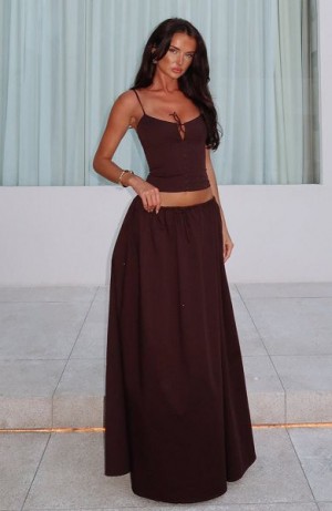 Chocolate White Fox Boutique I'm Too Shy Maxi Skirts | US_08297VURD