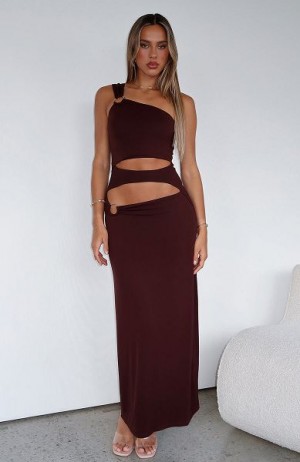 Chocolate White Fox Boutique Made Me Different Maxi Dress | US_50693UXPS