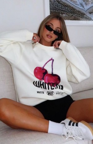 Cream White Fox Boutique Cherry Swish Oversized Sweaters | US_85620OTRZ