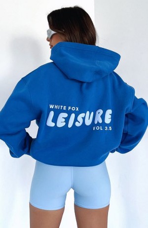 Deep Blue White Fox Boutique Leisure Series Oversized Hoodie | US_98436BVWQ