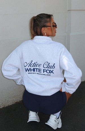 Grey White Fox Boutique Active Club Quarter Zip Sweaters | US_62438LVCQ