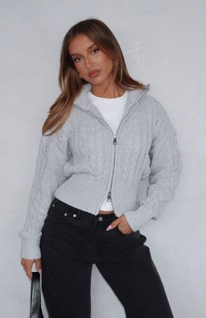 Grey White Fox Boutique All At Once Zip Front Knit Sweaters | US_31094ASRY