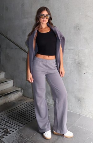 Grey White Fox Boutique Can't Sleep Wide Leg Sweatpants | US_87639VNQM