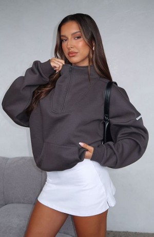 Grey White Fox Boutique Doing It For You Zip Front Sweaters | US_42681DLJC