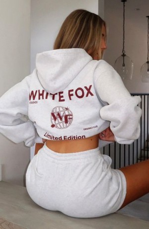 Grey White Fox Boutique Originals Club Oversized Hoodie | US_37841WFCP