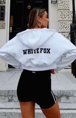 Grey White Fox Boutique Stepping Out Cropped Hoodie | US_65791JXGD