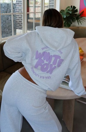 Grey White Fox Boutique With Love For You Oversized Hoodie | US_03874EOFR