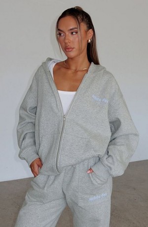 Grey / Blue White Fox Boutique Era 8 Zip Front Hoodie | US_60259JITO