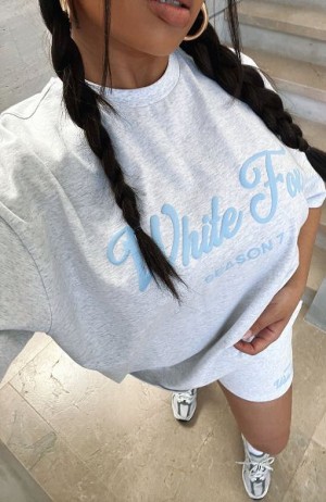 Grey / Blue White Fox Boutique Season 7 Oversized T-shirt | US_73859UXNF