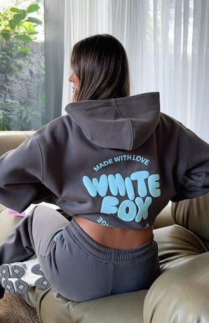 Grey / Blue White Fox Boutique With Love For You Oversized Hoodie | US_94268YGEX