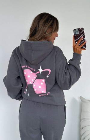 Grey / Pink White Fox Boutique Always A Risk Oversized Hoodie | US_19324TXOF