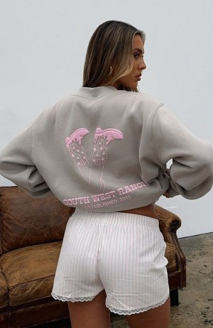 Grey / Pink White Fox Boutique Capsule 9 South West Oversized Sweaters | US_26543QEPM