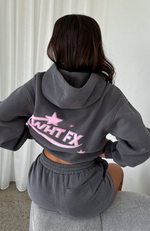 Grey / Pink White Fox Boutique The Main Star Oversized Hoodie | US_98205DVOP