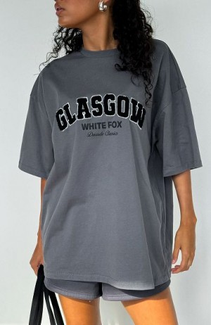 Grey / Wblack White Fox Boutique Decade Classics Global Oversized T-shirt | US_65074QBOV