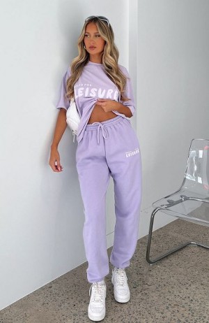 Lavender White Fox Boutique Leisure Series Sweatpants | US_92461DPYM