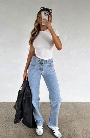 Light Blue Wash White Fox Boutique Jordyn High Waisted Straight Leg Jeans | US_84271RITH