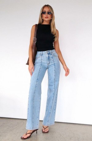 Light Blue White Fox Boutique Layla Mid Rise Straight Leg Jeans | US_26917WZGH