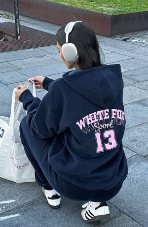 Navy White Fox Boutique Out Of Line Oversized Hoodie | US_34762SYBP