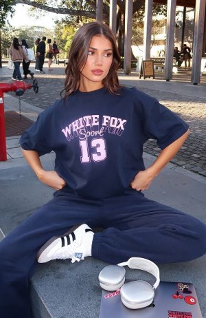 Navy White Fox Boutique Out Of Line Oversized T-shirt | US_49283ZNSD