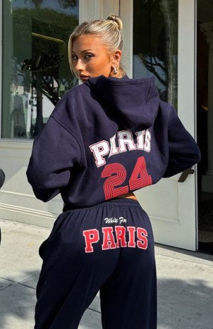 Navy White Fox Boutique Team Paris Oversized Hoodie | US_51824BOCS