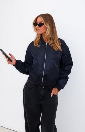 Navy White Fox Boutique Walk On Out Bomber Jackets | US_83045GYOD