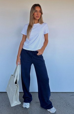 Navy White Fox Boutique You'd Love It Here Wide Leg Sweatpants | US_39710SHYV