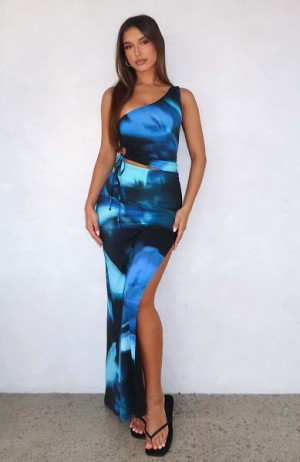 Navy / Blue White Fox Boutique All Inclusive Maxi Dress | US_78059ZNOB